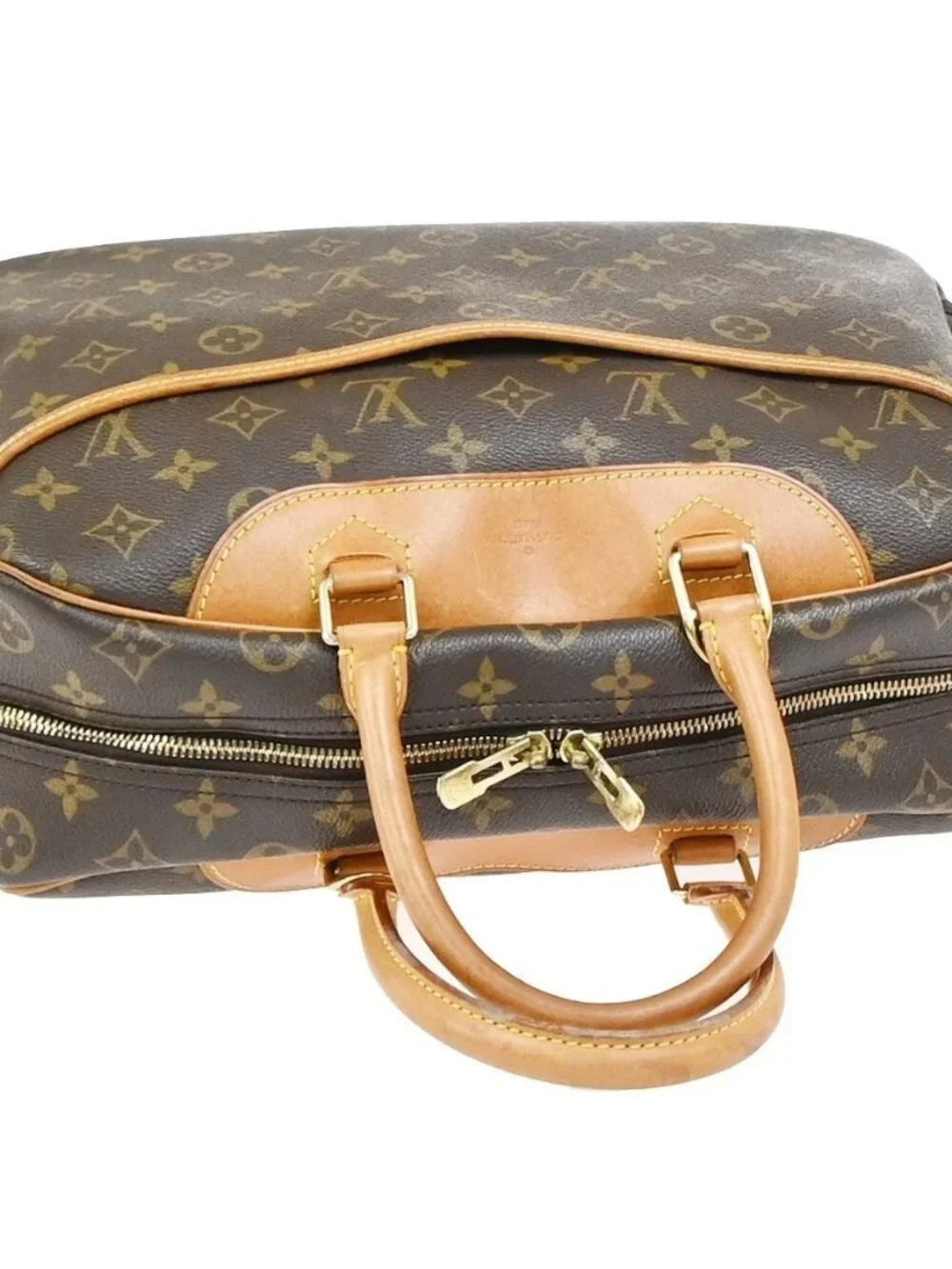 LOUIS VUITTON LV Logo Deauville Hand Bag Monogram Leather Brown
